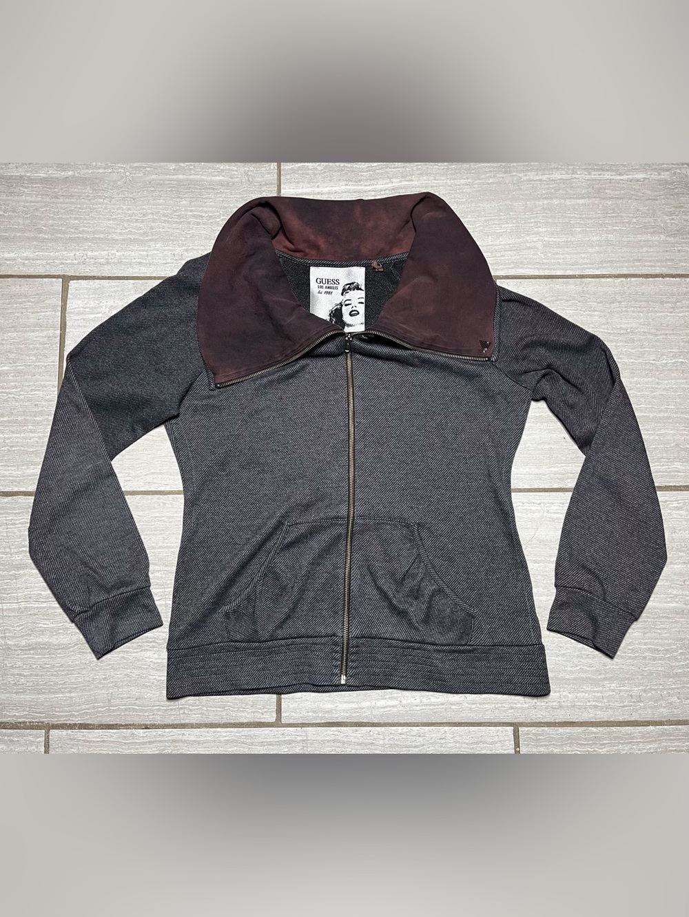 Vintage Guess Funnel Cowl Neck Shawl Collar Sweatshirt Jacket Women’s XL Marilyn